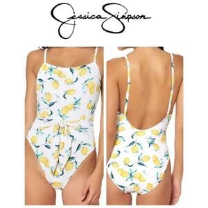 🆕️Jessica Simpson Women’s lemon Tie Waist front One Piece swimsuit size